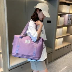 Large Capacity Travel Bag, Rolling Duffle with Spinner Wheels, Waterproof Weekender Tote, Dry Wet Separation, Laptop Compartment, for Business, Gym, Camp