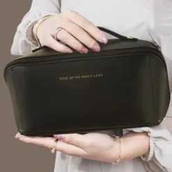 Large Capacity Travel Jewelry Cosmetic Bag, Fashionable PU Leather Makeup Organizer, Portable Toiletry Bag with Handle for Travel and Storage