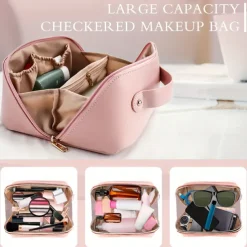 Large Capacity Travel Makeup Bag - Multifunctional Waterproof Cosmetic Case with Handle and Divider for Easy Access