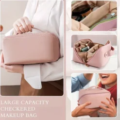 Large Capacity Travel Makeup Bag - Multifunctional Waterproof Cosmetic Case with Handle and Divider for Easy Access