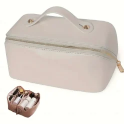 Large Capacity Travel Makeup Bag - Multifunctional Waterproof Cosmetic Case with Handle and Divider for Easy Access