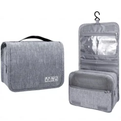 Large Capacity Waterproof Toiletry Bag with Hooks - Unisex Travel Bag for Full-Size Shampoo, Makeup, and Bathroom Accessories - Travel Makeup Brush Set Included