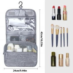 Large Capacity Waterproof Toiletry Bag with Hooks - Unisex Travel Bag for Full-Size Shampoo, Makeup, and Bathroom Accessories - Travel Makeup Brush Set Included