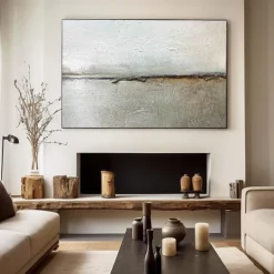 Large Creamy Beige Abstract Geometric Oil Painting Handmade sea painting Hand Painted Modern Wabi Sabi Wall Art Brown and Black Minimalist Wall Art Beige Textured Painting