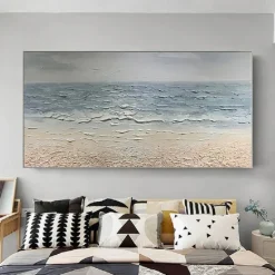 Large 3D wave painting handmade Blue Ocean Oil Painting On Canvas Acrylic Seascape Wall Art pattle knife wave sea painting Modern Beach Painting For Living Room. Coastal Wall Decor