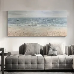 Large 3D wave painting handmade Blue Ocean Oil Painting On Canvas Acrylic Seascape Wall Art pattle knife wave sea painting Modern Beach Painting For Living Room. Coastal Wall Decor