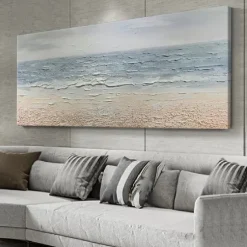 Large 3D wave painting handmade Blue Ocean Oil Painting On Canvas Acrylic Seascape Wall Art pattle knife wave sea painting Modern Beach Painting For Living Room. Coastal Wall Decor