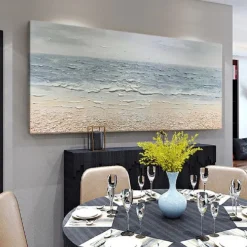 Large 3D wave painting handmade Blue Ocean Oil Painting On Canvas Acrylic Seascape Wall Art pattle knife wave sea painting Modern Beach Painting For Living Room. Coastal Wall Decor