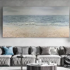 Large 3D wave painting handmade Blue Ocean Oil Painting On Canvas Acrylic Seascape Wall Art pattle knife wave sea painting Modern Beach Painting For Living Room. Coastal Wall Decor