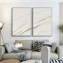 Large 3d wave white oil painting handmade Landscape Beige Oil Painting Wabi Sabi Abstract Canvas Paintings hand painted Neutral White Beige Painting Minimal Boho Painting for Wall Decor