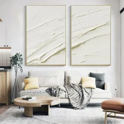 Large 3d wave white oil painting handmade Landscape Beige Oil Painting Wabi Sabi Abstract Canvas Paintings hand painted Neutral White Beige Painting Minimal Boho Painting for Wall Decor