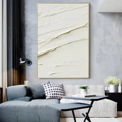 Large 3d wave white oil painting handmade Landscape Beige Oil Painting Wabi Sabi Abstract Canvas Paintings hand painted Neutral White Beige Painting Minimal Boho Painting for Wall Decor