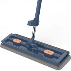 Large Flat Mop, 360° Rotatable Large Surface Microfiber Flat Squeeze Mop, with Dewatering Scraper Tool, Stainless Steel Long Handle Mop for Floor, Window