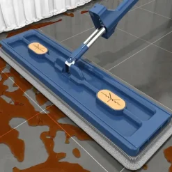 Large Flat Mop, 360° Rotatable Large Surface Microfiber Flat Squeeze Mop, with Dewatering Scraper Tool, Stainless Steel Long Handle Mop for Floor, Window