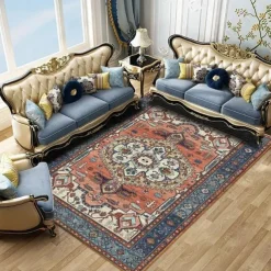 Large Floral Area Rugs Oriental Non-slip Crystal Velvet Plush Carpet Vintage Fluffy Rug Machine Washable Soft Thickened & Shaggy Carpet For Living Room & Bedroom Floor