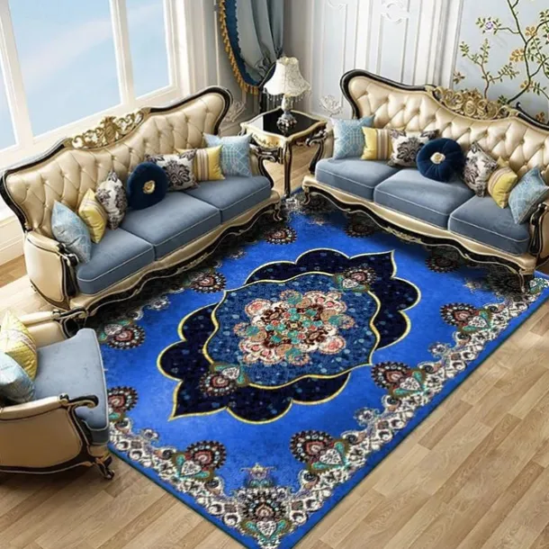 Large Floral Area Rugs Oriental Non-slip Crystal Velvet Plush Carpet Vintage Fluffy Rug Machine Washable Soft Thickened & Shaggy Carpet For Living Room & Bedroom Floor