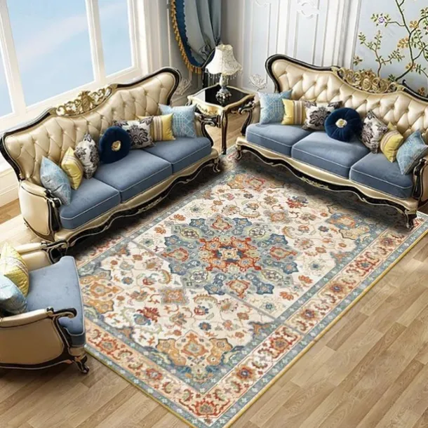 Large Floral Area Rugs Oriental Non-slip Crystal Velvet Plush Carpet Vintage Fluffy Rug Machine Washable Soft Thickened & Shaggy Carpet For Living Room & Bedroom Floor