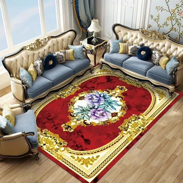 Large Floral Area Rugs Oriental Non-slip Crystal Velvet Plush Carpet Vintage Fluffy Rug Machine Washable Soft Thickened & Shaggy Carpet For Living Room & Bedroom Floor