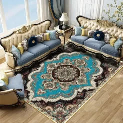 Large Floral Area Rugs Oriental Non-slip Crystal Velvet Plush Carpet Vintage Fluffy Rug Machine Washable Soft Thickened & Shaggy Carpet For Living Room & Bedroom Floor
