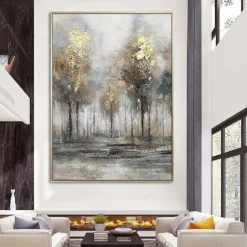Large gold silver tree painting handpainted Abstract Floral oil painting handmade wall art Palette Knife Landscape Paintings Spring gold Flowers Painting Modern Decorative tree Paintings artwork