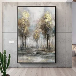 Large gold silver tree painting handpainted Abstract Floral oil painting handmade wall art Palette Knife Landscape Paintings Spring gold Flowers Painting Modern Decorative tree Paintings artwork