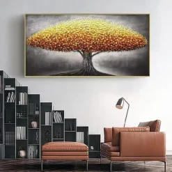 Large Gold Tree Landscape Oil Painting On Canvas Original 3D Textured Nature Forest Wall Art Living Room Wall Art Decor Gray Art Unframed