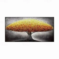 Large Gold Tree Landscape Oil Painting On Canvas Original 3D Textured Nature Forest Wall Art Living Room Wall Art Decor Gray Art Unframed