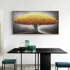 Large Gold Tree Landscape Oil Painting On Canvas Original 3D Textured Nature Forest Wall Art Living Room Wall Art Decor Gray Art Unframed