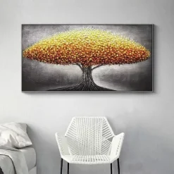 Large Gold Tree Landscape Oil Painting On Canvas Original 3D Textured Nature Forest Wall Art Living Room Wall Art Decor Gray Art Unframed