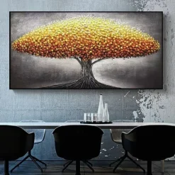 Large Gold Tree Landscape Oil Painting On Canvas Original 3D Textured Nature Forest Wall Art Living Room Wall Art Decor Gray Art Unframed