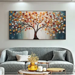 Large Gold Tree Landscape Oil Painting On Canvas Original 3D Textured Nature Forest Wall Art Living Room Wall Art Decor Gray Art Unframed