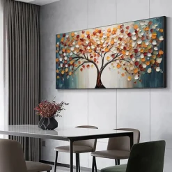Large Gold Tree Landscape Oil Painting On Canvas Original 3D Textured Nature Forest Wall Art Living Room Wall Art Decor Gray Art Unframed