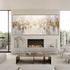 Large hand painted Abstract Gold Texture Oil Painting on Canvas hand painted Minimalist Yellow Ripple Acrylic Painting Modern artwork painting for Living Room Wall Art Decor