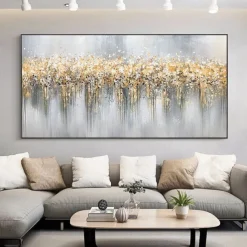 Large hand painted Abstract Gold Texture Oil Painting on Canvas hand painted Minimalist Yellow Ripple Acrylic Painting Modern artwork painting for Living Room Wall Art Decor