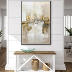 Large hand painted Gold Leaf Painting On Canvas Abstract Beige Oil Painting Luxury Art Textured Painting Hand Painted Art Golden oil painting Wall Decoration for hotel decoration