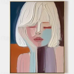 Large Hand painted Pretty Girl painting Abstract handmade Wall Art Colorful Textured Pretty Lady oil Painting Beautiful Girl Canvas Art girl painting