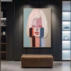 Large Hand painted Pretty Girl painting Abstract handmade Wall Art Colorful Textured Pretty Lady oil Painting Beautiful Girl Canvas Art girl painting