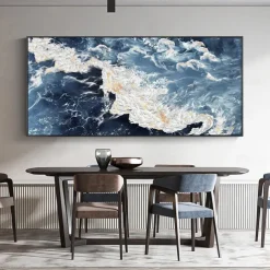 Large hand painted Sea Canvas Oil Painting Handmade Blue Sea Landscape Abstract painting hand painted White Wave Painting Textured Sea Painting Mother Gift for Living Room Decor