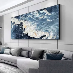 Large hand painted Sea Canvas Oil Painting Handmade Blue Sea Landscape Abstract painting hand painted White Wave Painting Textured Sea Painting Mother Gift for Living Room Decor