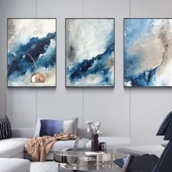 Large handmade Abstract Coastal Landscape Oil Painting on Canvas Large oil painting Wall Art oil painting Blue Sky Art Custom Painting for Living Room bedroom Decoration
