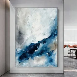 Large handmade Abstract Coastal Landscape Oil Painting on Canvas Large oil painting Wall Art oil painting Blue Sky Art Custom Painting for Living Room bedroom Decoration