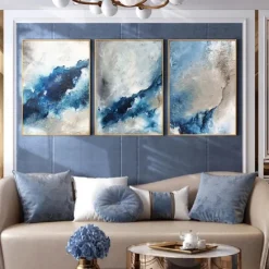 Large handmade Abstract Coastal Landscape Oil Painting on Canvas Large oil painting Wall Art oil painting Blue Sky Art Custom Painting for Living Room bedroom Decoration
