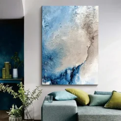 Large handmade Abstract Coastal Landscape Oil Painting on Canvas Large oil painting Wall Art oil painting Blue Sky Art Custom Painting for Living Room bedroom Decoration