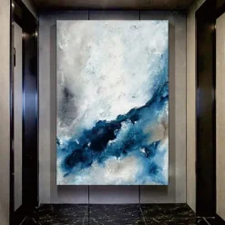 Large handmade Abstract Coastal Landscape Oil Painting on Canvas Large oil painting Wall Art oil painting Blue Sky Art Custom Painting for Living Room bedroom Decoration