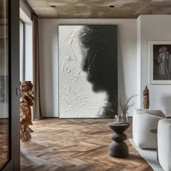 Large handmade Abstract texture oil painting hand painted Wall Art Texture oil painting Wall Art Black and White Abstract Lady Painting Modern Wall Art black white painting Wall Art