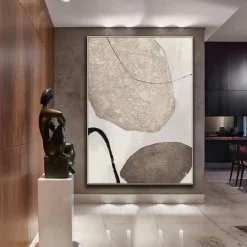 Large handmade Brown abstract stone oil painting Grey painting handmade modern painting modern office art painting for living room bedroom wall decoration