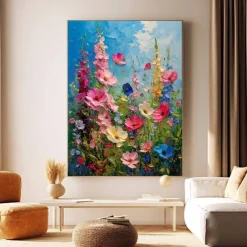 Large Handmade Flower Landscape Oil Painting On Canvas Pastel Floral Painting Spring Flower Scenery Painting Large Wall Art Living Room Decor Handmade Oil Painting pattle knife Tree Oil Painting