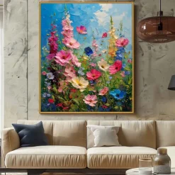 Large Handmade Flower Landscape Oil Painting On Canvas Pastel Floral Painting Spring Flower Scenery Painting Large Wall Art Living Room Decor Handmade Oil Painting pattle knife Tree Oil Painting