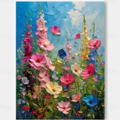 Large Handmade Flower Landscape Oil Painting On Canvas Pastel Floral Painting Spring Flower Scenery Painting Large Wall Art Living Room Decor Handmade Oil Painting pattle knife Tree Oil Painting