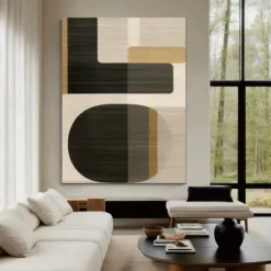 Large handmade Wall Art painting Wabi-Sabi Wall Art Brown Modern Abstract Painting On Canvas Minimalist Art Black and Beige Art Living Room Decor